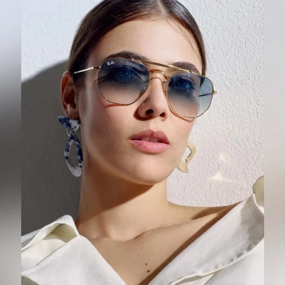 Ray-Ban Sunglasses Marshal II RB3648 Aviator Gold Hexagon Frame Light Blue 360 - Picture 6 of 15